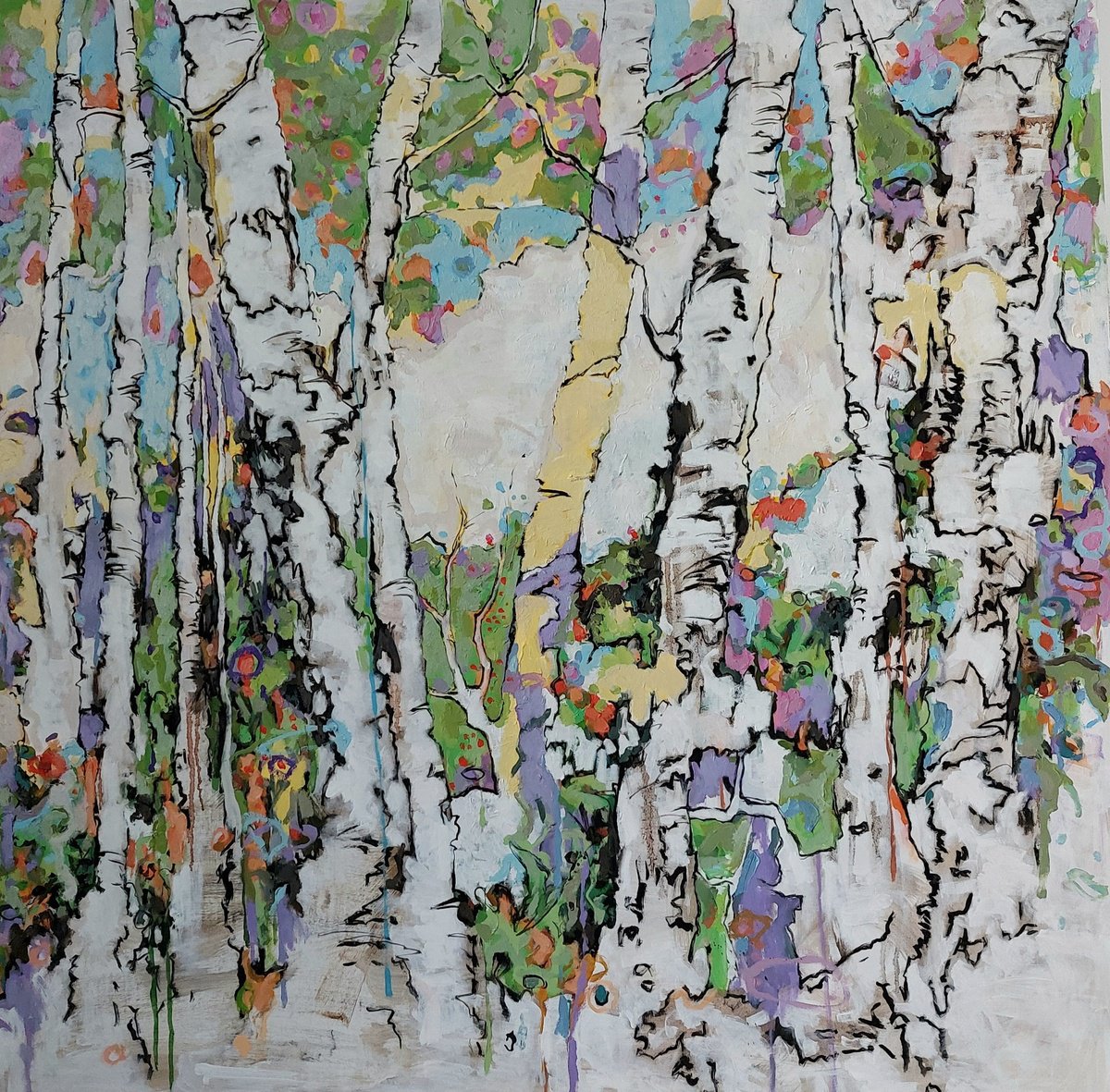 Expressive Botanical Oil Painting By Cinzia Busto, 35 X 35, Atmosfera Acida E Microplastica - Acidic Atmosphere And Microplastic, Artfinder