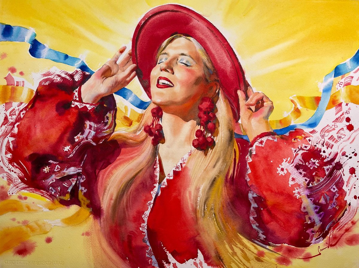 Expressive Portrait Watercolour By Samira Yanushkova, 30 X 22", The Guardian, Original Artwork