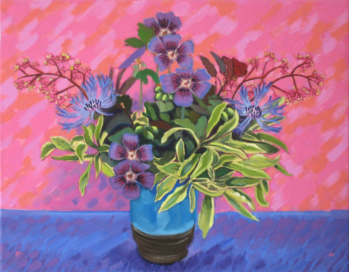 Botanical Oil Painting By Richard Gibson, 18 X 14", Summer Flowers, Original Artwork