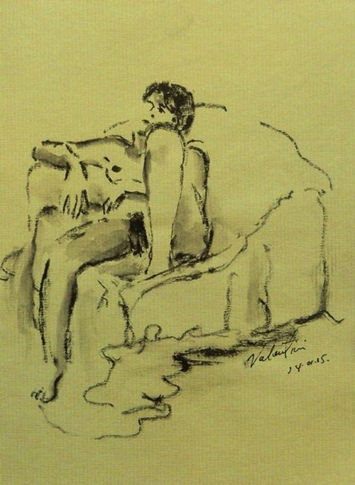 female nude on sofa by alberto valentini