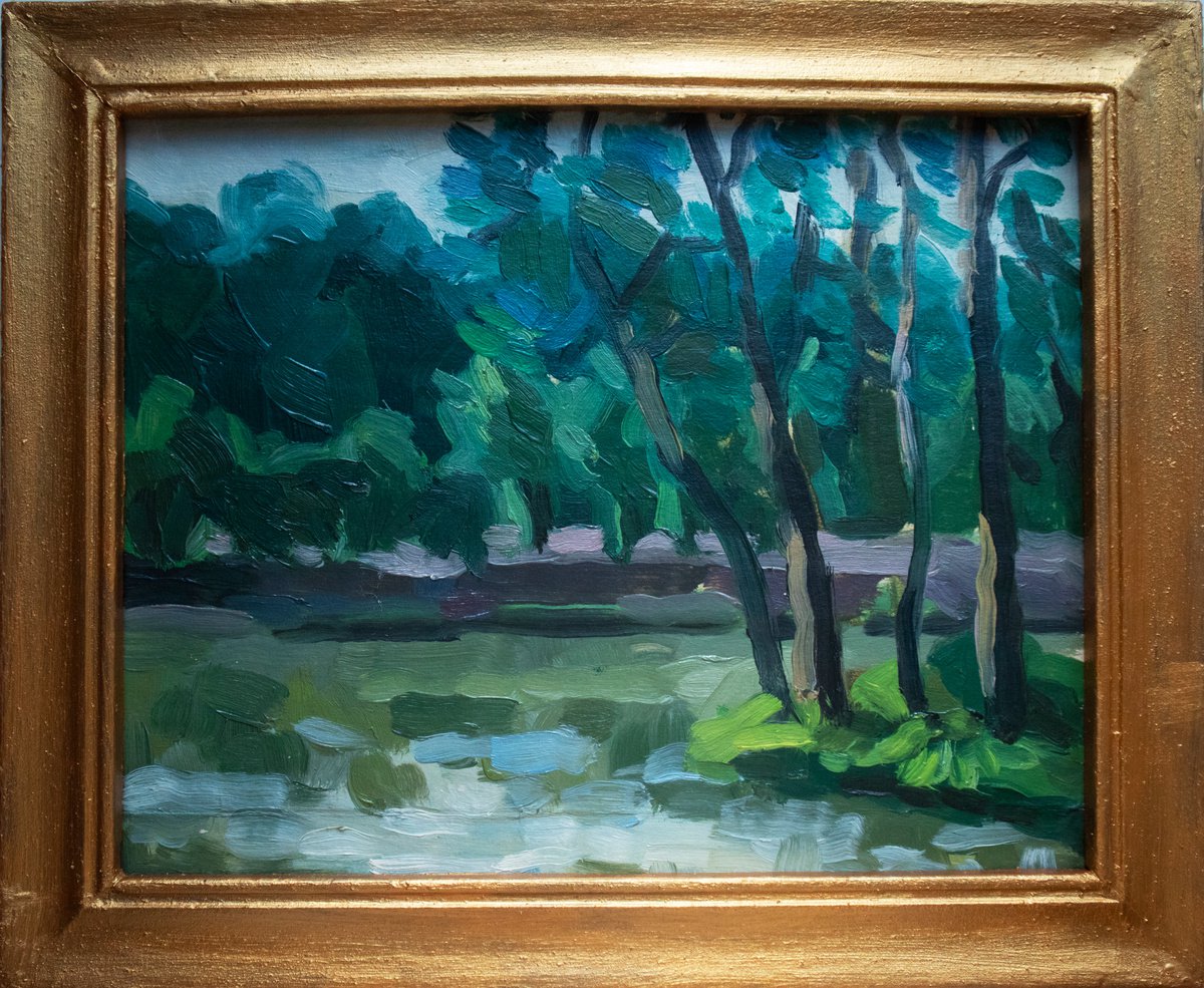Impressionistic Landscape Oil Painting By Kateryna Bortsova, 14 X 11", Framed Oil Landscape Painting With River Bank, Artfinder