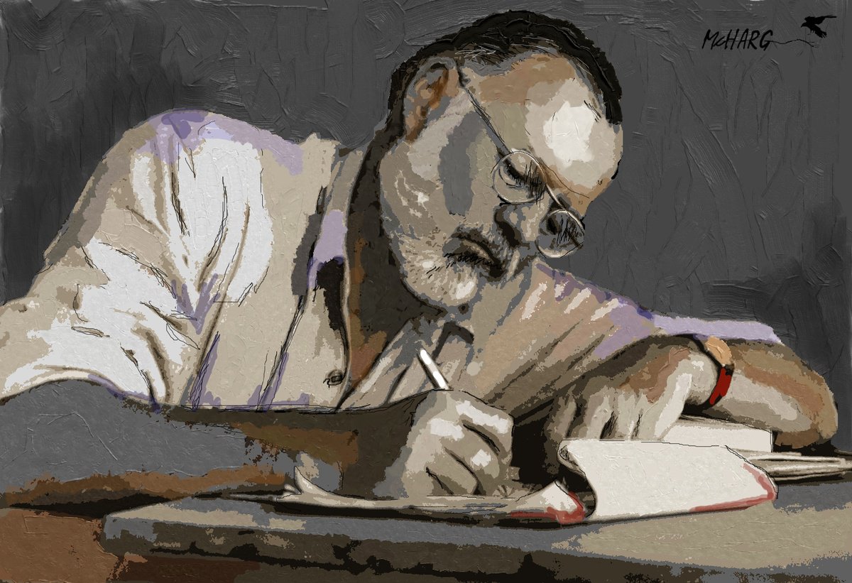 Impressionistic Portrait Giclee Print By Joe Mcharg, 19 X 13, Hemmingway, Original Artwork