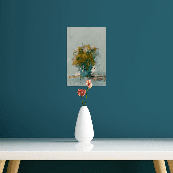 Modern still life painting. Hift idea. Flowers in vase