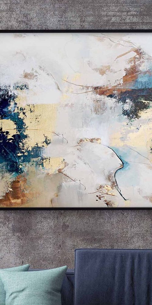 "Avalanche 5" Blue gold abstract acrylic art by Yana Sagan