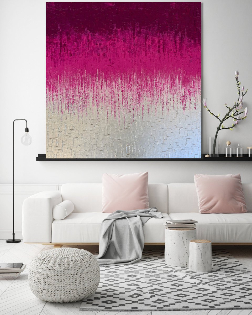 Abstract Acrylic Painting By Julijana Ravbar, 39 X 39", Violet Cascade, Original Artwork