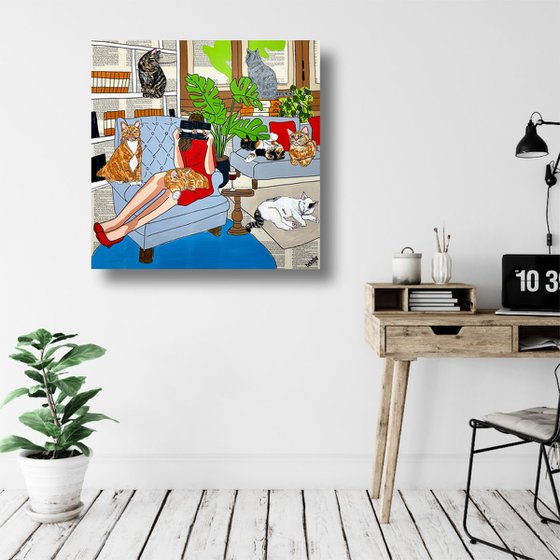 Cat Capers - Crazy Cat Lady 76cm x 76cm