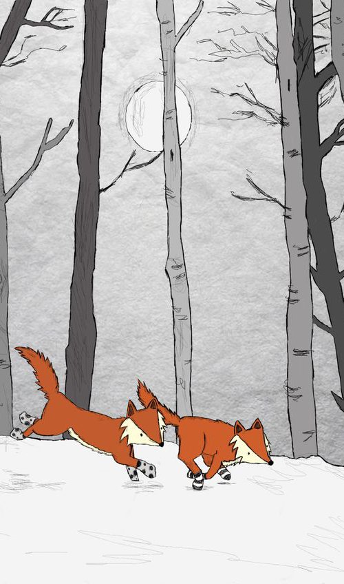 Fox in socks at play by Indie Flynn-Mylchreest of MeriLine Art