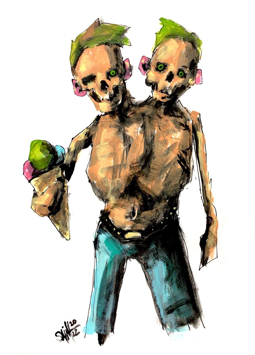#48 Zombie portrait painting original art, Horror Naive Outsider Folk Art Brut Strange acr... by Ruslan Aksenov