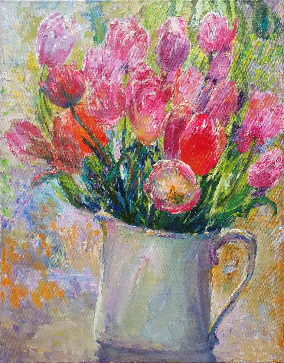 Expressive Oil Painting , Spring. Tulips. By Svitlana Gunchenko, 14 X 18, Artwork For Sale On Artfinder