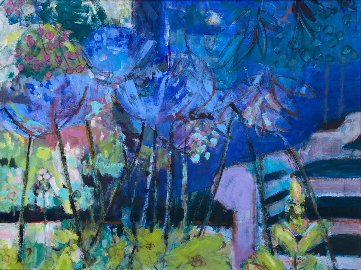 Impressionistic Botanical Acrylic Painting By Chrissie Havers, 29 X 23, Foliage Hugga Mugga, Original Artwork