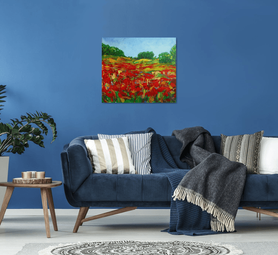 Poppies field... Flowering wildflowers... /  ORIGINAL ACRYLIC PAINTING