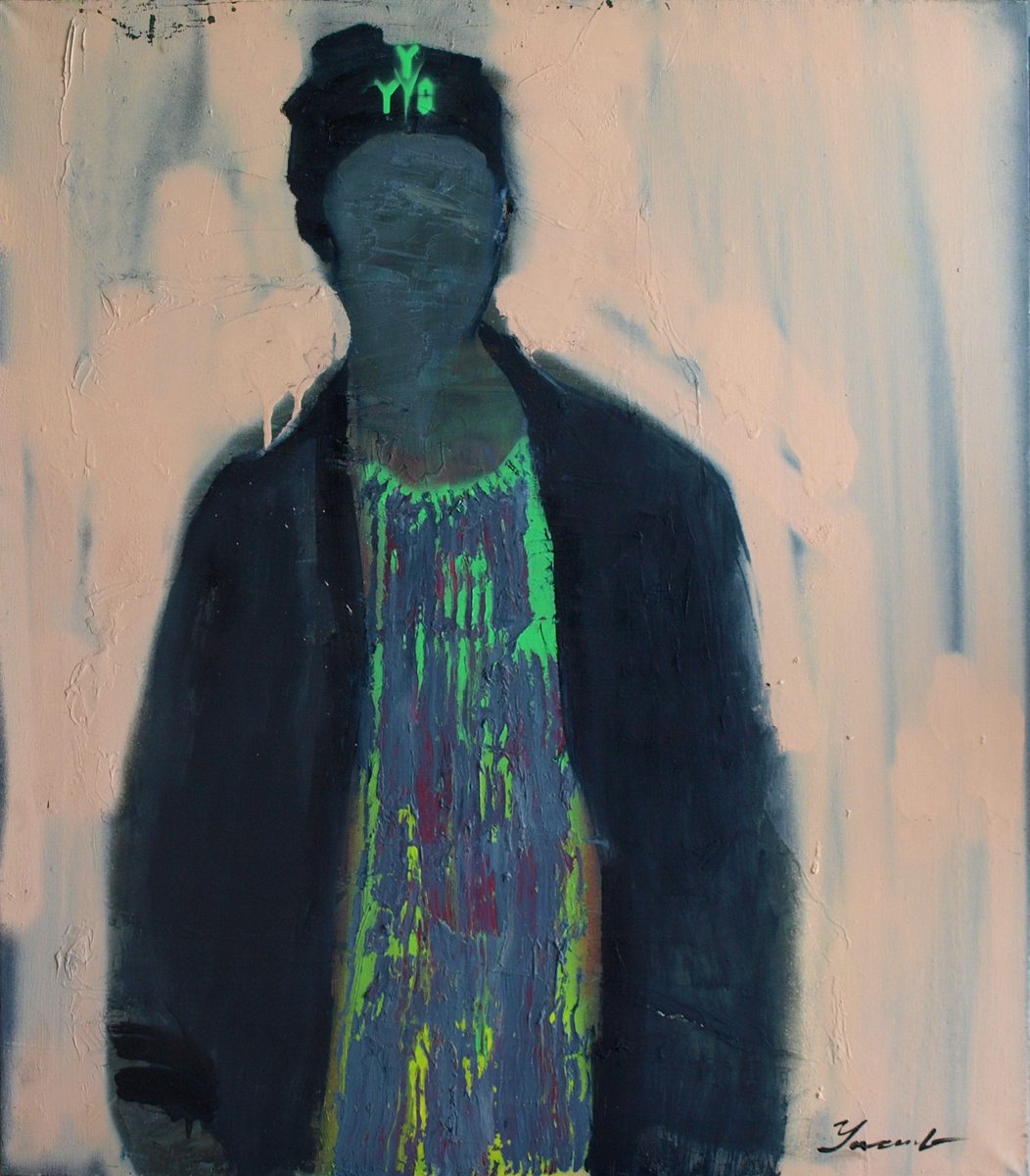 Urban And Pop Portrait Oil Painting By Yaroslav Yasenev, 28 X 31", Modern Man, Original Artwork