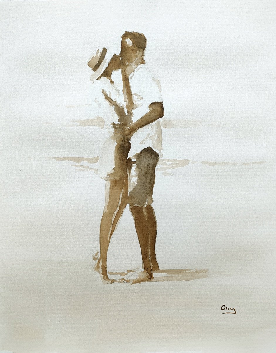 Impressionistic Portrait Watercolour By Oscar Alvarez Pardo, 16 X 20", Romantically 6, Original Artwork