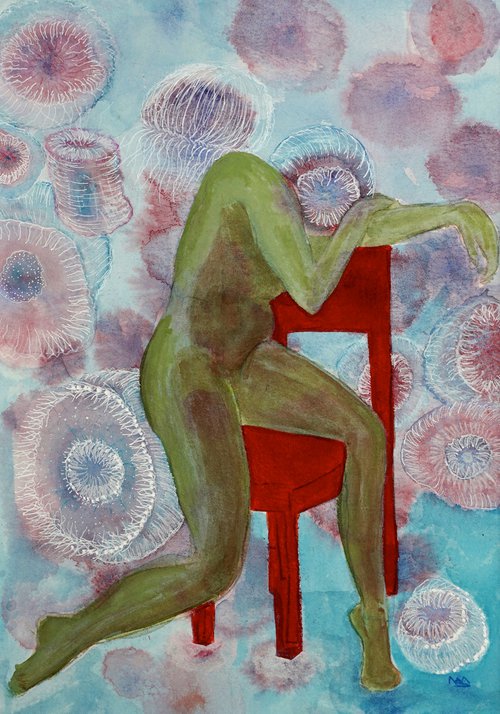 "The chair"  drawing in watercolors. by Marion Snijders