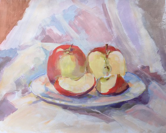 "Two apples" (acrylic on paper) (13.5x17×0.1'')