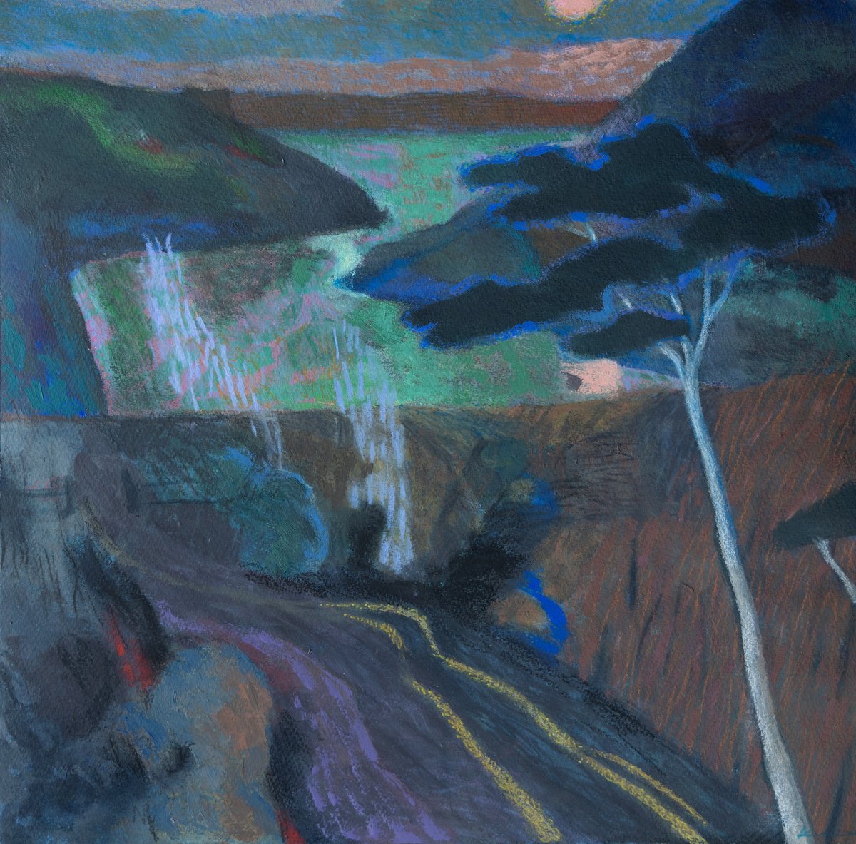 Expressive Landscape Acrylic Painting By Kimberley Day, 23 X 23", A Walk Out In The Night, Original Artwork