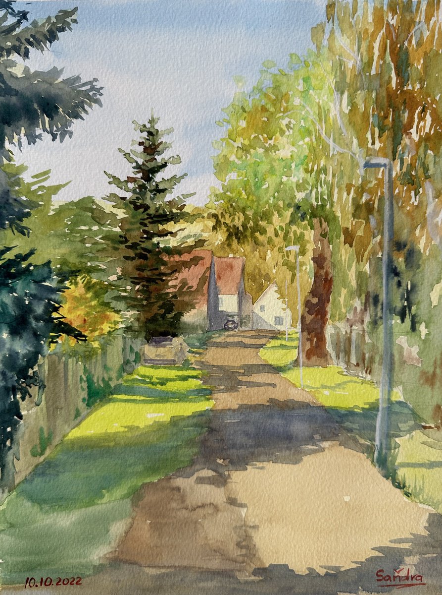 Impressionistic Watercolour , Sunny Country Street By Oleksandra Padushyna, 9 X 13, Artwork For Sale On Artfinder