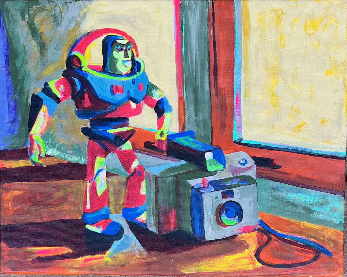 Still Life Acrylic Painting By Heather Kostal, 14 X 11, Buzz In Wrong Colors, Original Artwork