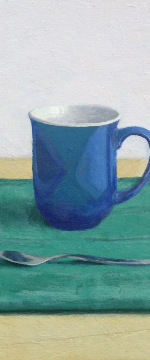 Blue mug and spoon by Hugo Lines