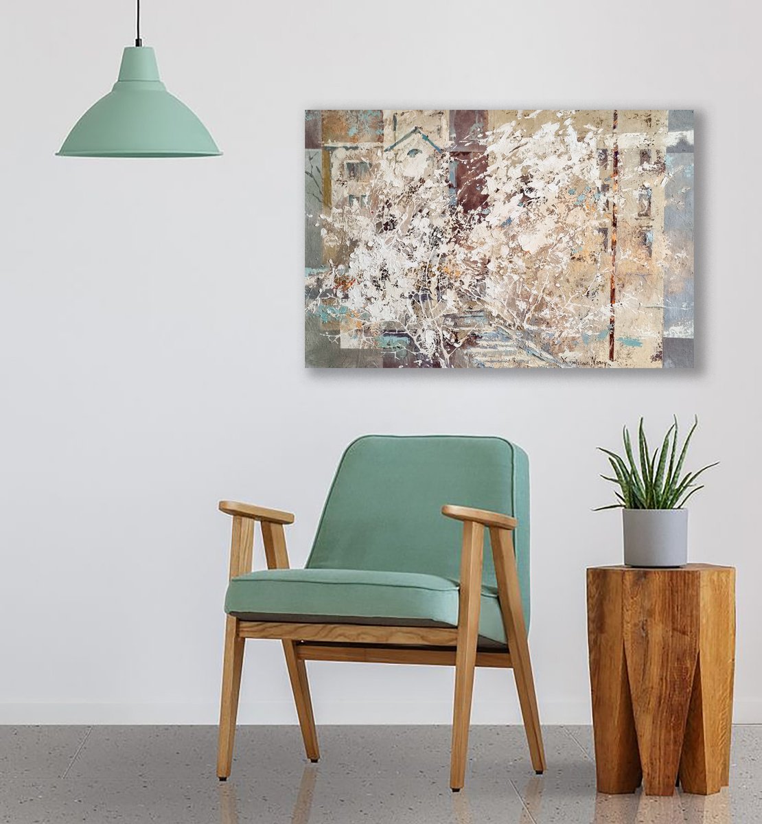 Abstract Oil Painting By Natalia Yampolskaia, 35 X 24", Cherry Blossoms, Original Artwork