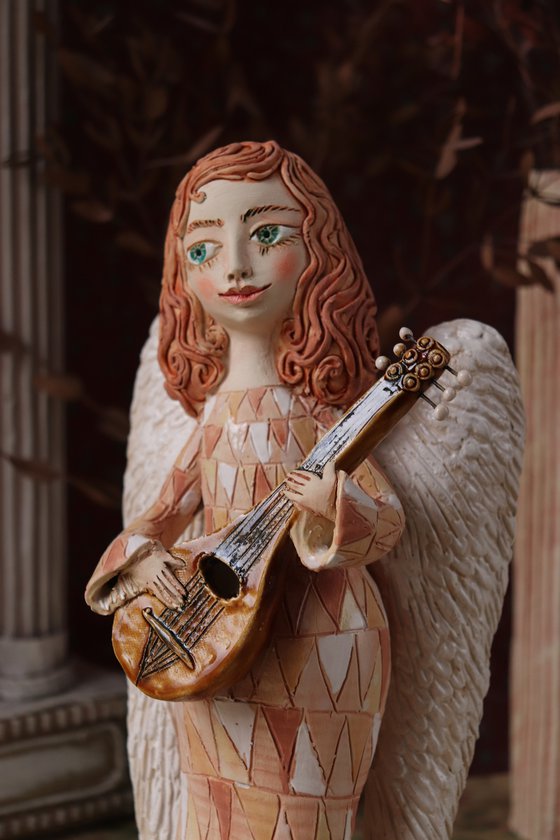 Angels song. Angel with mandoline. OOAK Sculpture