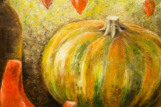 Framed Autumn artwork PUMPKIN AND PHYSALIS