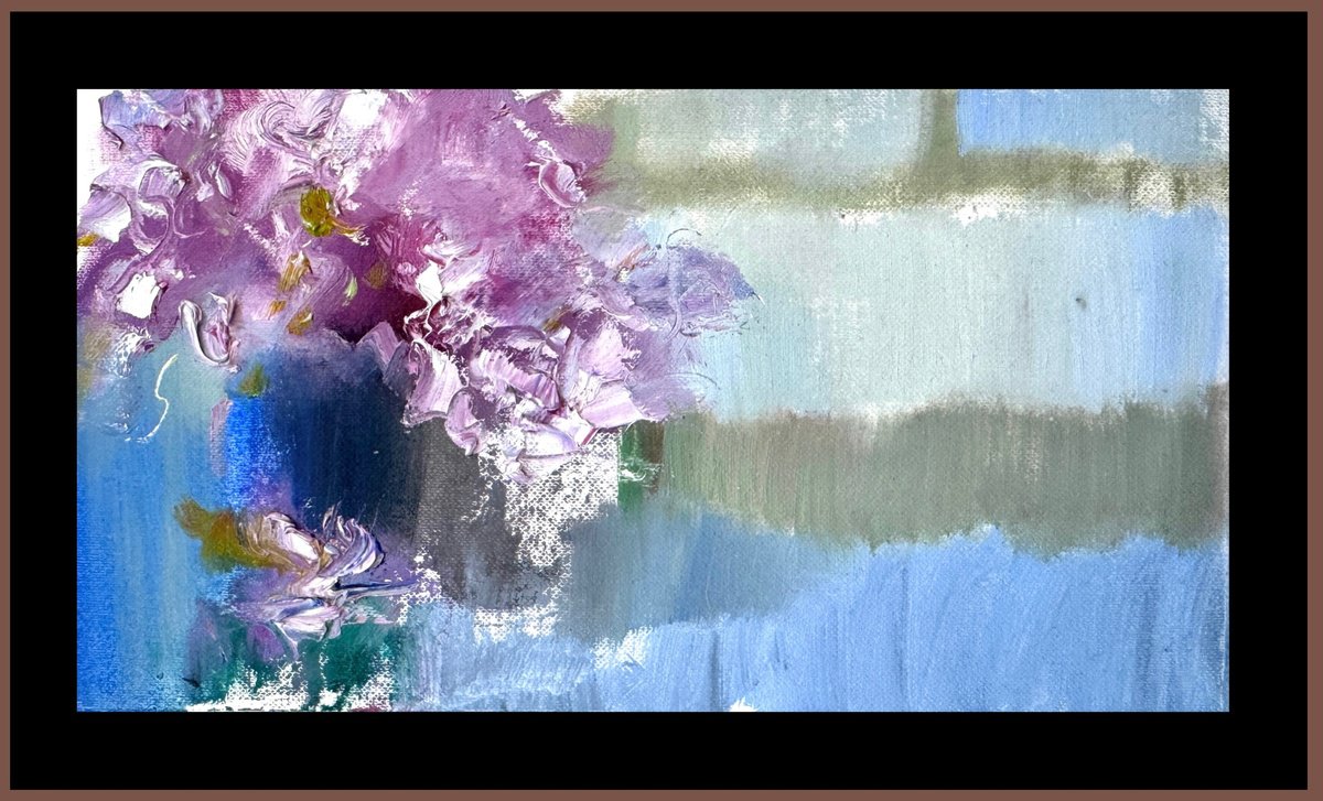 Abstract Botanical Oil Painting By Olha Laptieva, 9 X 5", Branch Of Magnolia In A Vase 2, Original Artwork