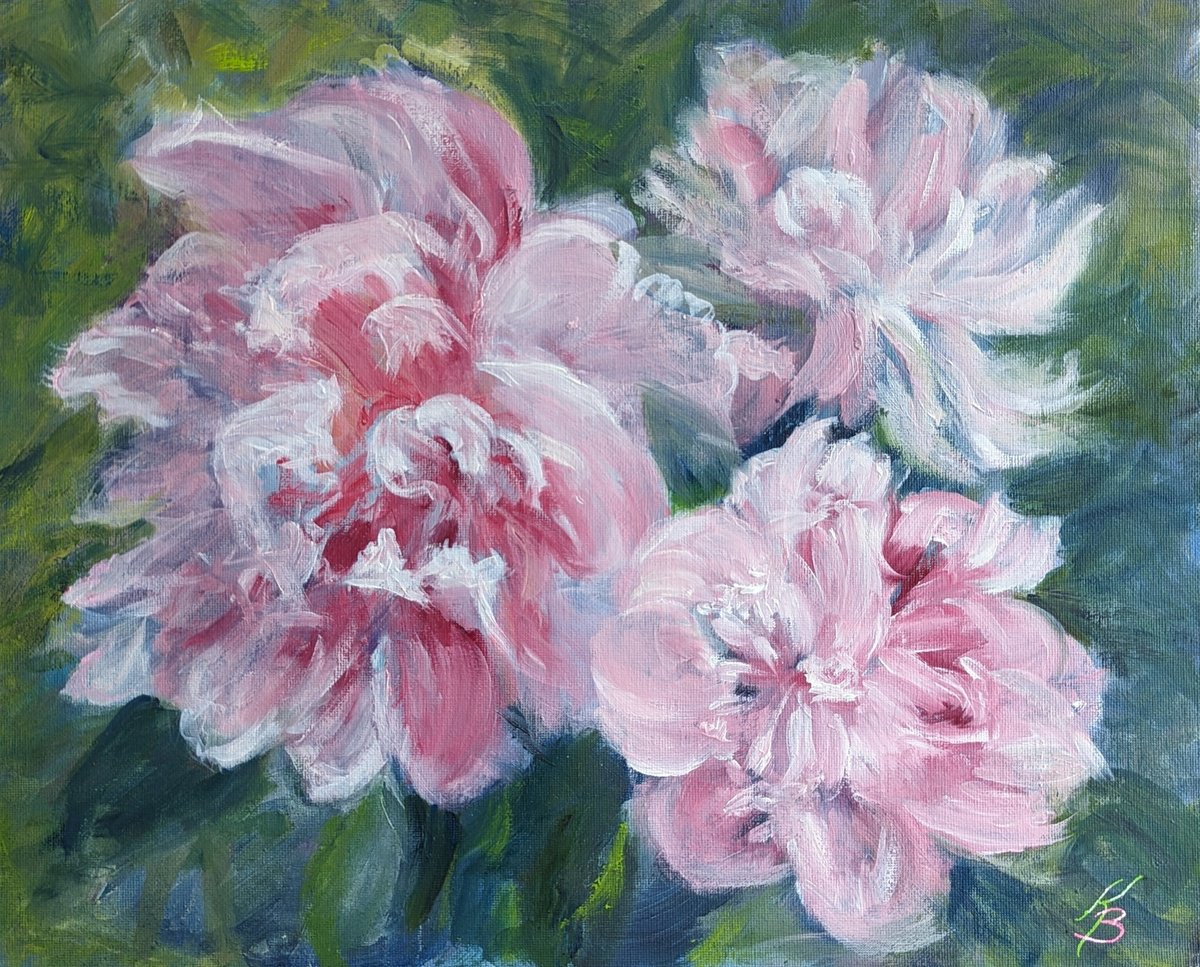 Impressionistic Botanical Oil Painting By Katia Boitsova, 16 X 13", Peonies, Original Artwork