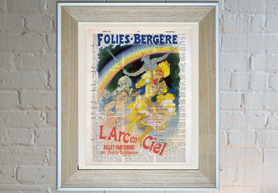 Folies-Bergère L'Arc en Ciel - Collage Art Print on Large Real English Dictionary Vintage Book Page