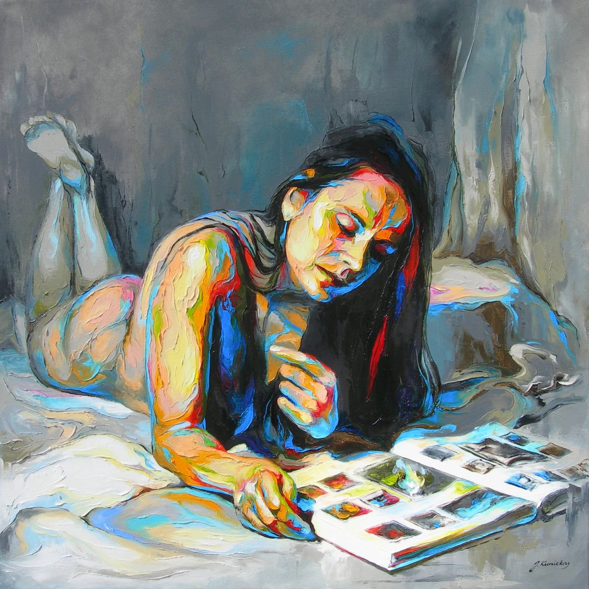 Photorealistic Portrait Oil Painting By Jonas Kunickas, 35 X 35, Jk15-0616 Book, Original Artwork