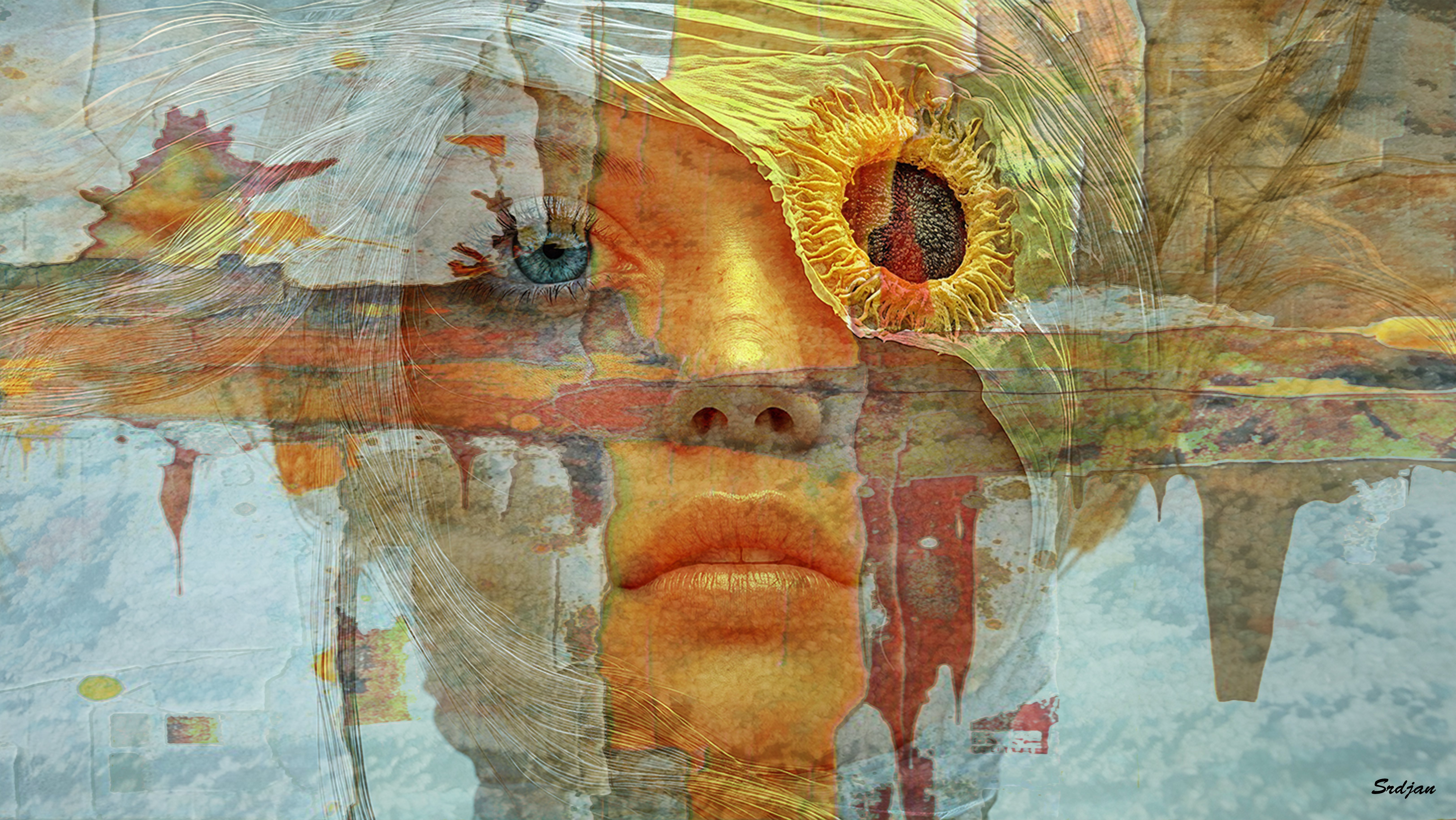 Illustrative Portrait Photograph By Srdjan Jevtic, 43 X 24", Blue Eye, Original Artwork