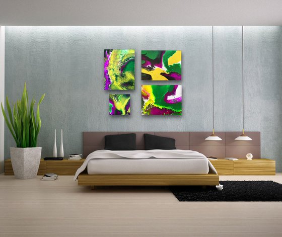 "Beautiful Invasion" - FREE USA SHIPPING - Original Quadriptych, Abstract PMS Acrylic Paintings Series - 42" x 36"