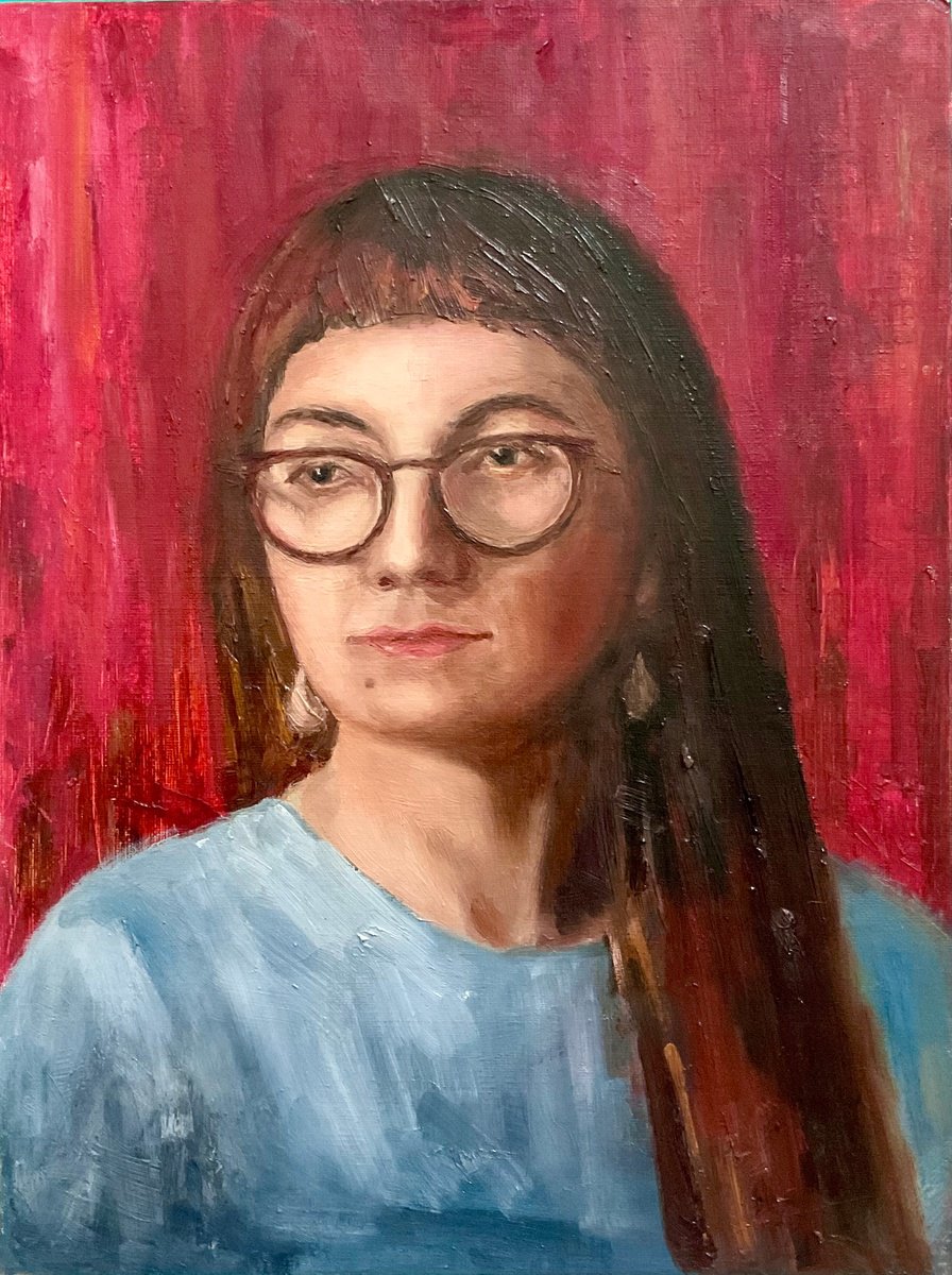 Impressionistic Portrait Oil Painting By Vera Klimova, 12 X 16", Portrait Of A Young Lady, Original Artwork