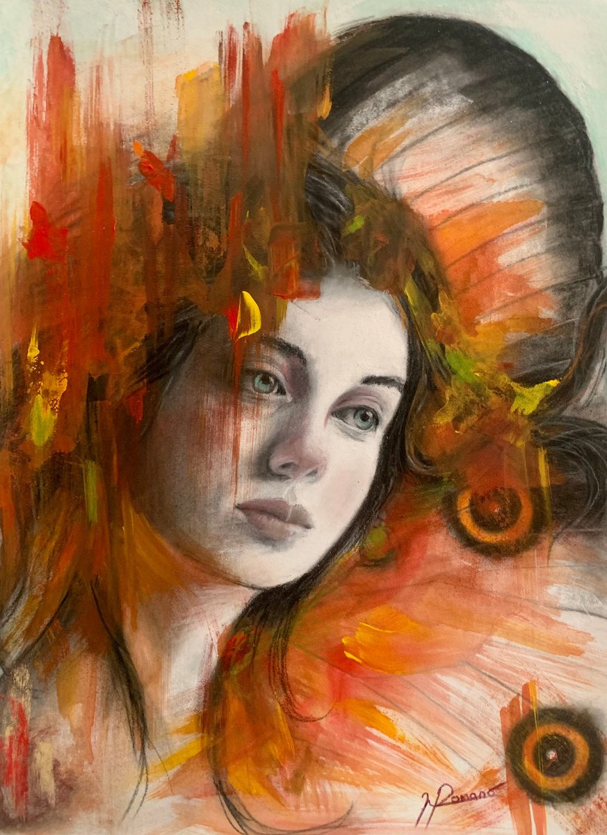 Expressive Portrait Pastel Drawing By Maria Romano, 12 X 16", Didyma, Original Artwork