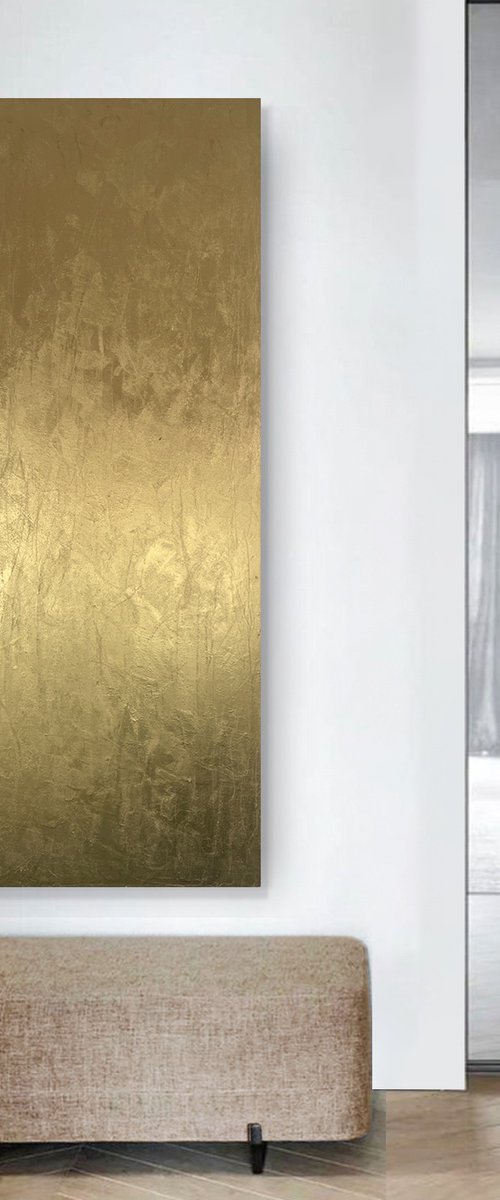 Eternal Wisdom Two - 61 x 152 cm - metallic gold paint on canvas by George Hall