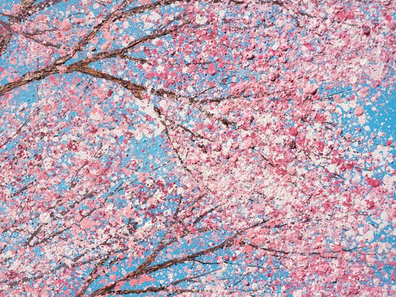 Cherry blossom dances in the blue, blue sky | 76cm x 76cm