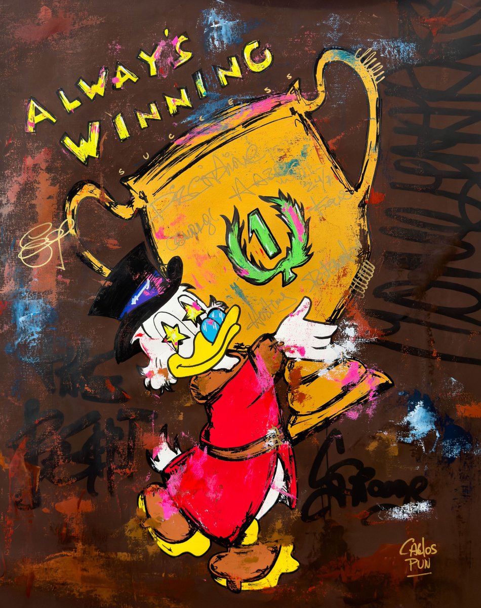 Cartoon Portrait Acrylic Painting By Carlos Pun Art, 28 X 35, Mcduck Scrooge In For Always Winning Be The Best At All, Artfinder
