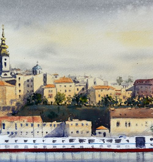Savamala u zutom i sivom / Savamala in yellow and gray by Nenad Kojić watercolorist