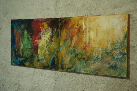 "Before Sunrise". Diptych. Cold wax and oil.