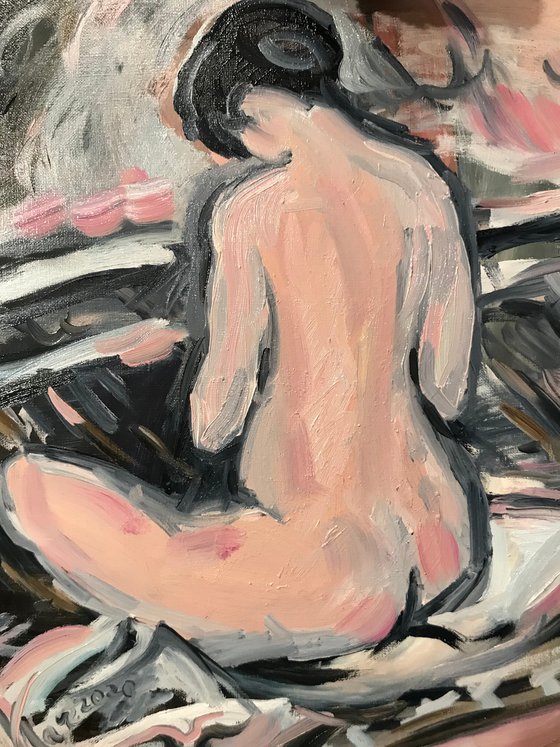 NUDE. TRY ON A RING - Nudes and erotic art, original painting, oil on canvas,  small size, impressionism, gift art, interior home decor, bedroom, gift for her, Valentine