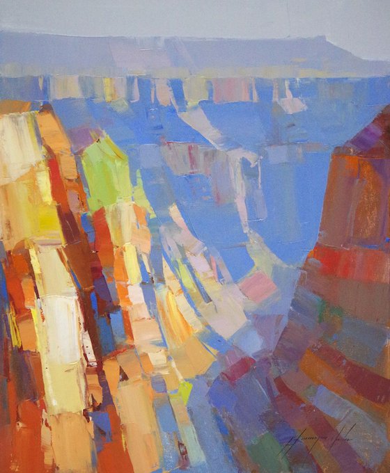 Grand Canyon, Landscape oil painting, palette knife, One of a kind, Signed, Handmade artwork