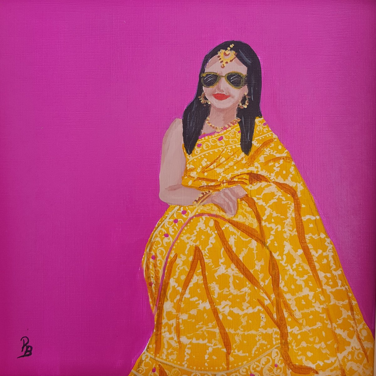 Original POP Art - Yellow saree bride look Indian painting, Modern Asian painting by Parul Baliyan