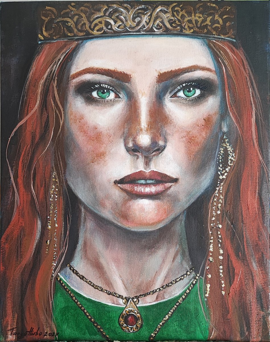 Photorealistic Portrait Acrylic Painting By Tatajana Obuhova, 16 X 20", Irish Queen, Original Artwork