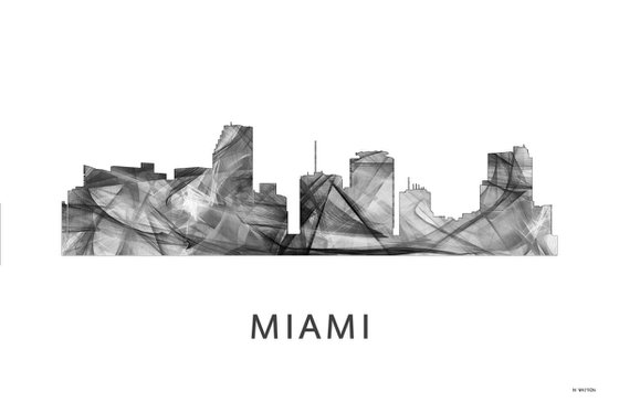 Miami Florida Skyline WB BW