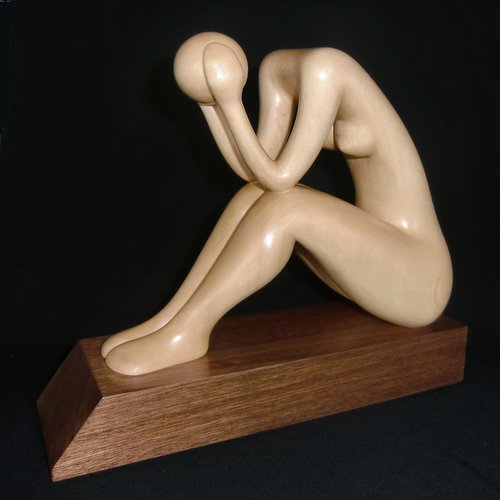 Nude Woman Wood Sculpture CONTEMPLATION by Jakob Wainshtein
