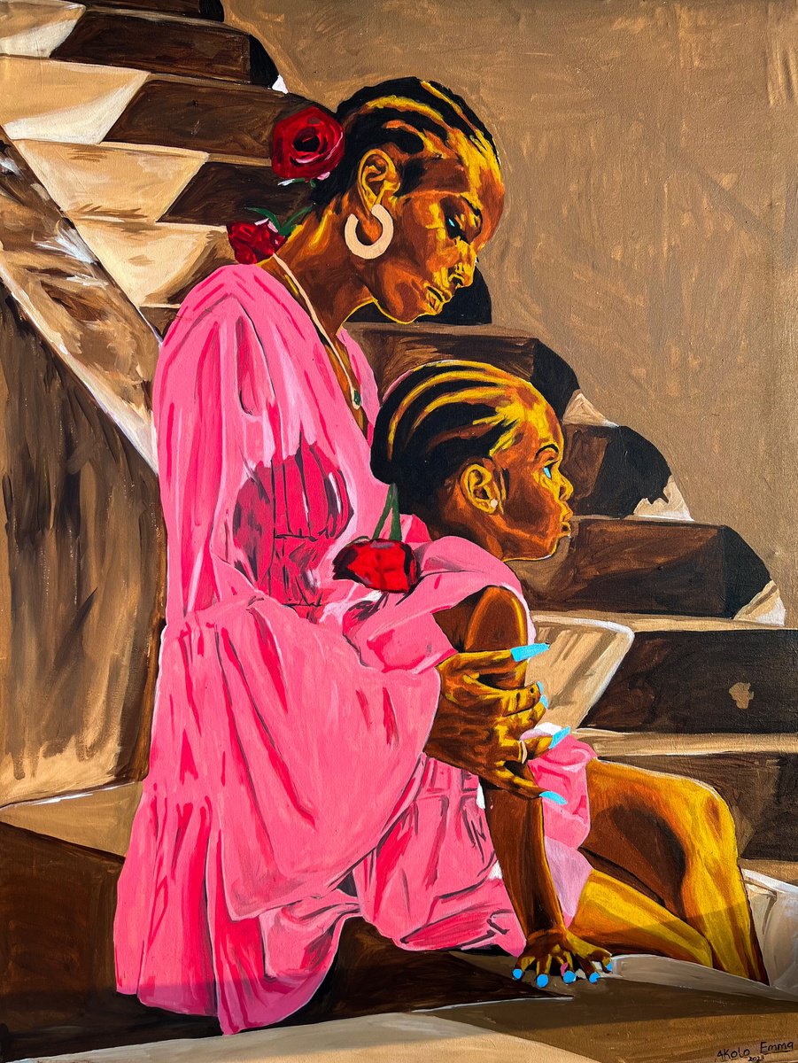 Ma Mere Et Sa Fille By Emmanuel Akolo, 36 X 48, Artwork For Sale On Artfinder