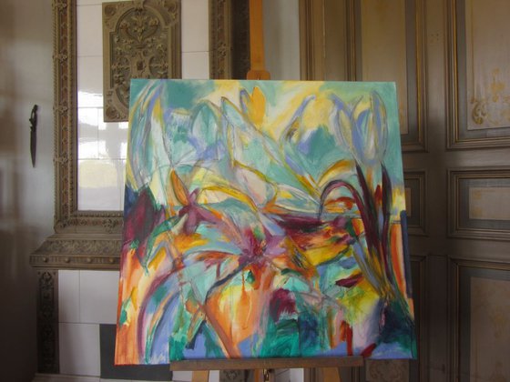 A Day in the Park - Large colourful abstract painting on canvas - ready to hang