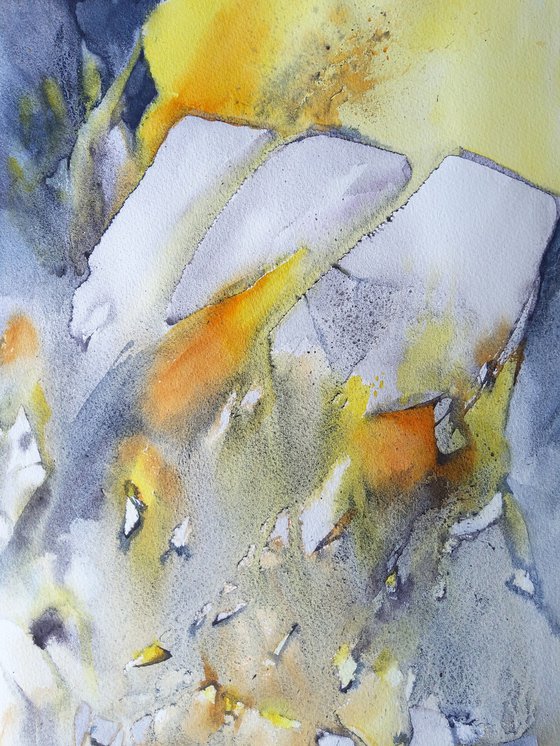 Untitled - Abstract, yellow and grey, original watercolour painting