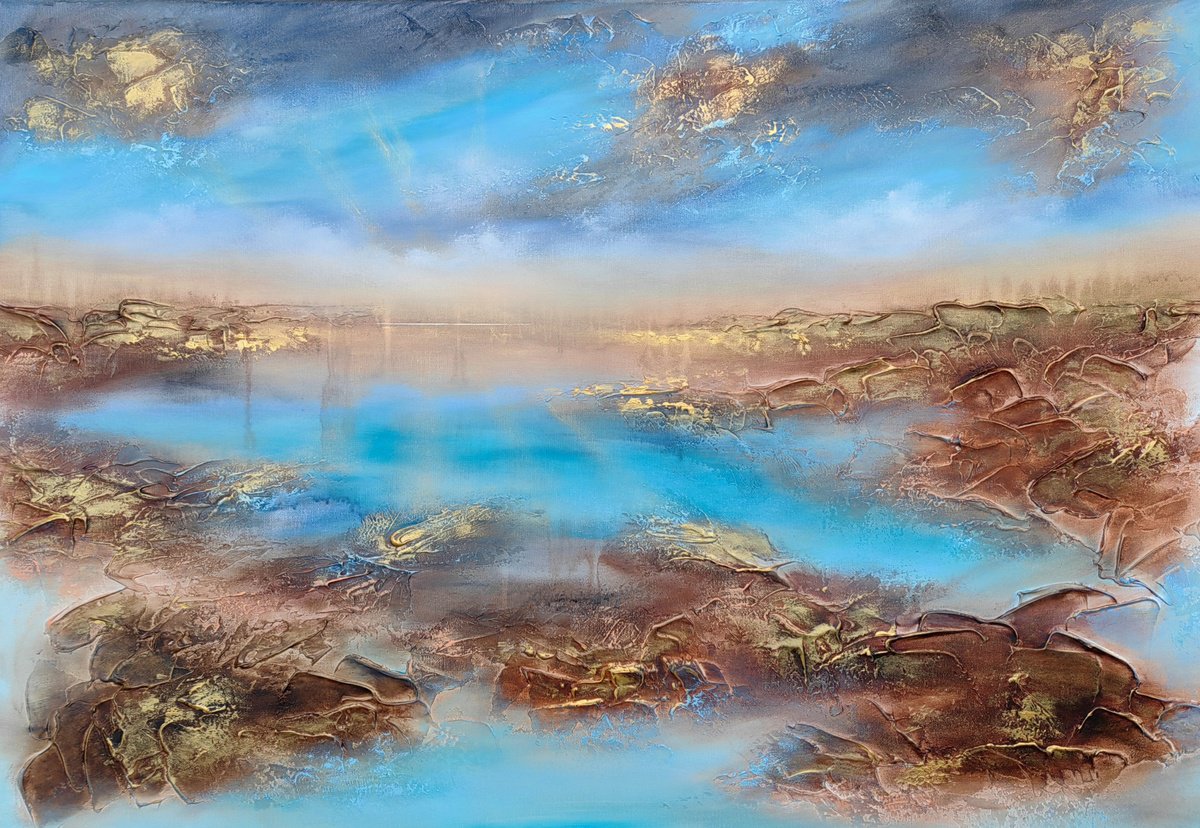 Abstract Landscape Painting By Vera Hoi, 39 X 28", "Sunrise Vibes" Serie, Original Artwork