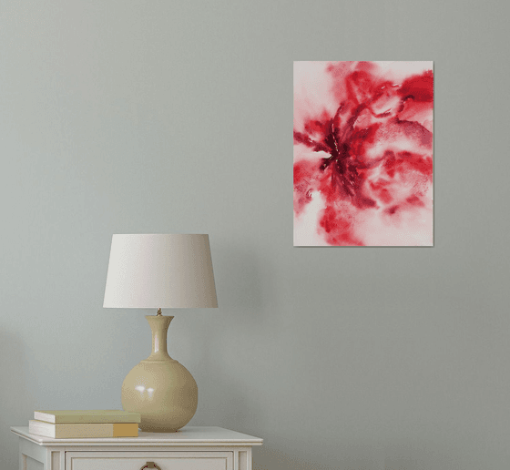 Red abstract flowers painting LOVE